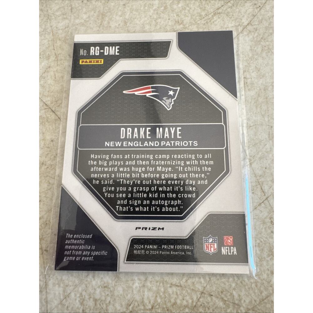2024 Panini Prizm #RG-DME Drake Maye Rookie Gear Neon Green Pulsar - Picture 7 of 8